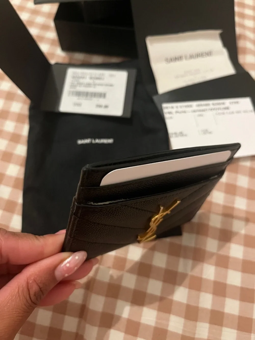 Saint Laurent Black Quilted Card Case with Gold YSL Emblem